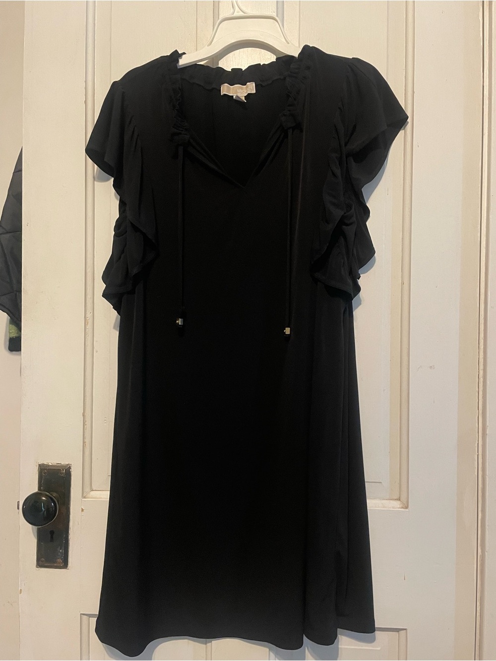Michael Kors Black Ruffle Sleeve V-Neck Tunic with Tie